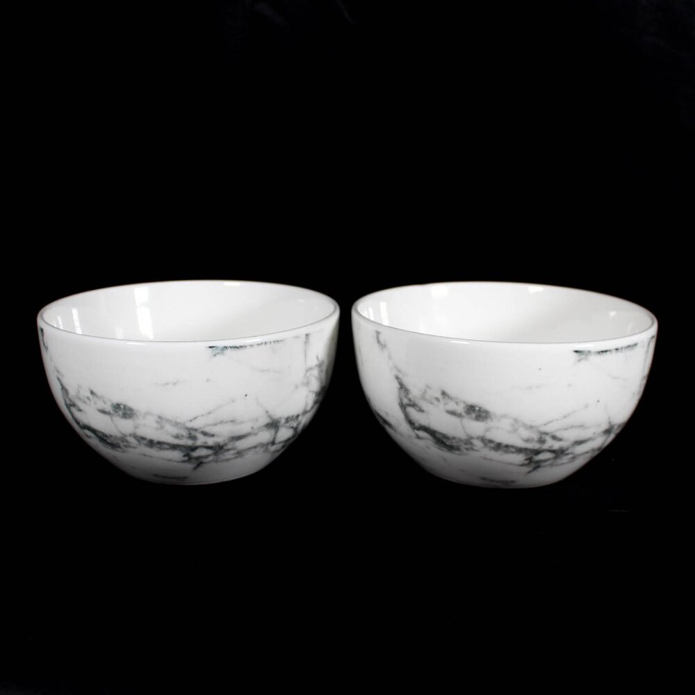 White Gray Marble Bowls Set of 2 Classic Minimalist Neutral Simplistic